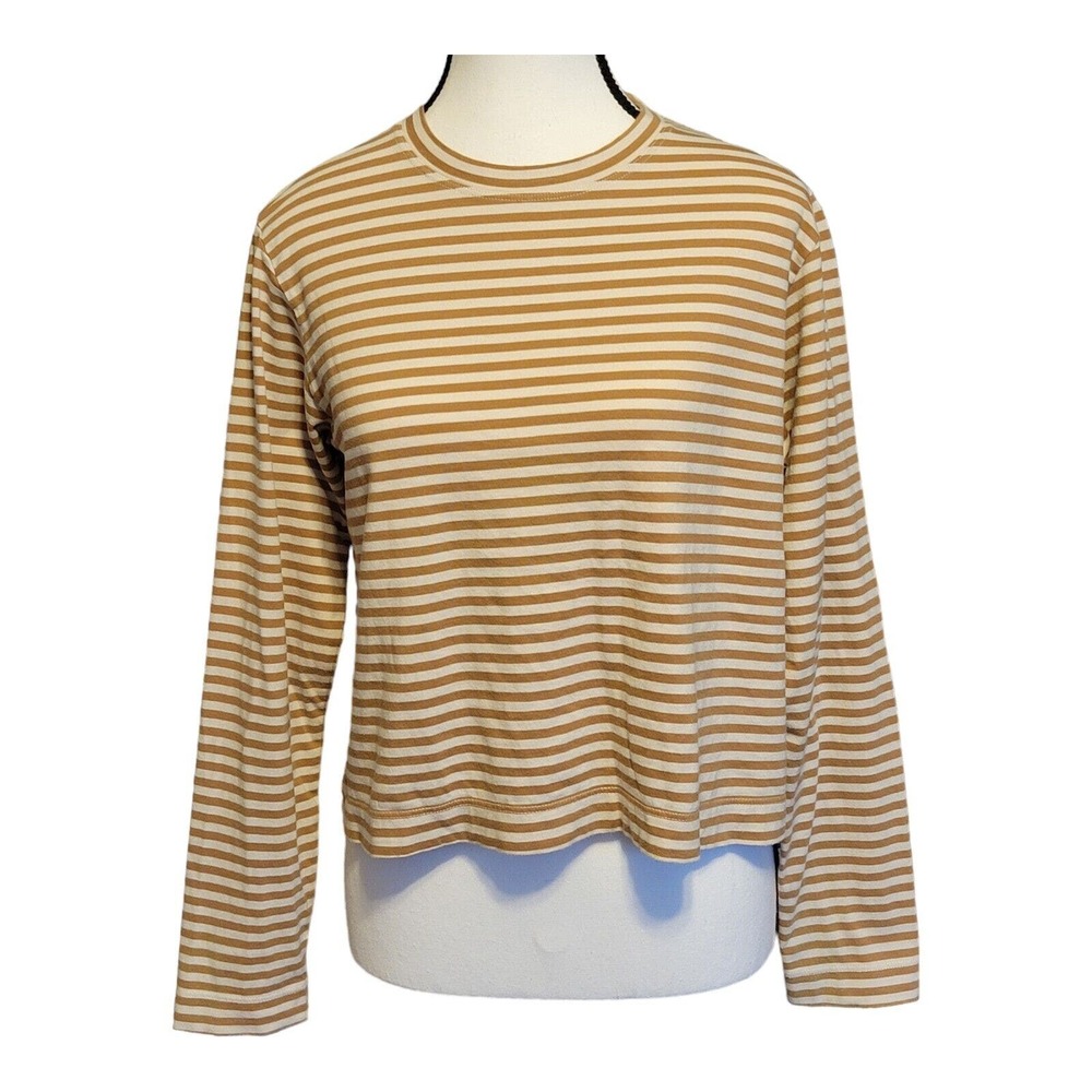 AYR Womens The French Fry Striped Long Sleeve Tee Cropped Brown & White Medium